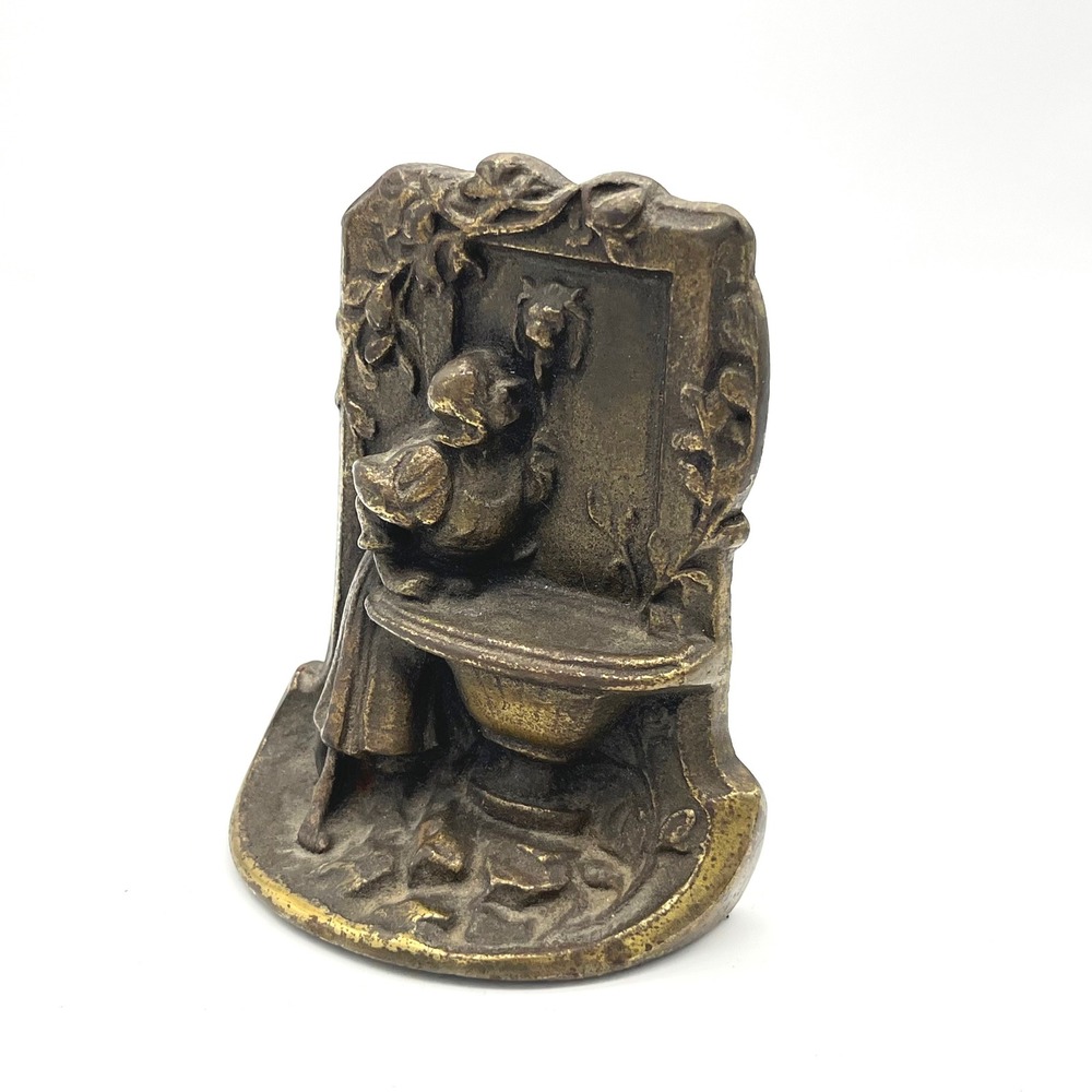 Antique Cast Metal‎ Bookend Woman at Garden Fountain Bronze Tone Victorian Style